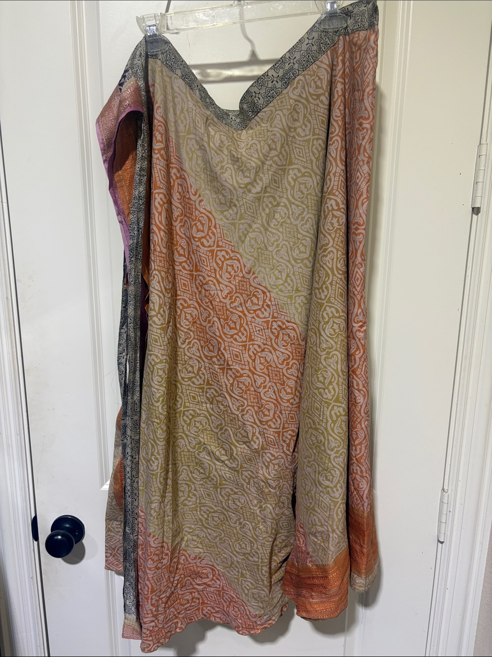 Boho Maxi Skirt in Orange, Green & Pink - Lightweight Patterned Wrap